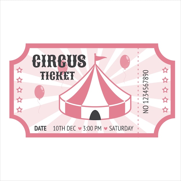 Vector circusshow horizontaal ticket in vintage stijl met voorbeeldtekst pink circus