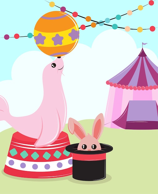 Circuszeehond en tent