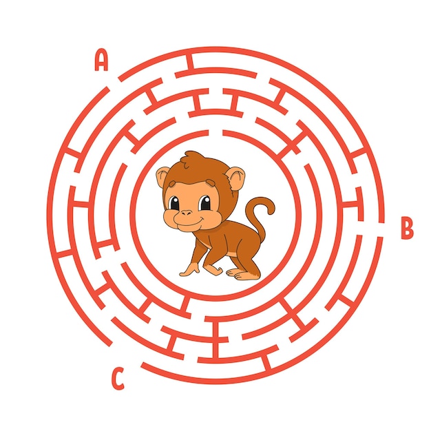 Cirkel doolhof Spel voor kinderen Puzzel voor kinderen Ronde labyrint raadsel Kleur vectorillustratie