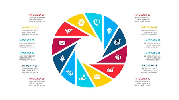 Cirkel infographic met 12 opties of stappen Abstract plat element van cyclusdiagram