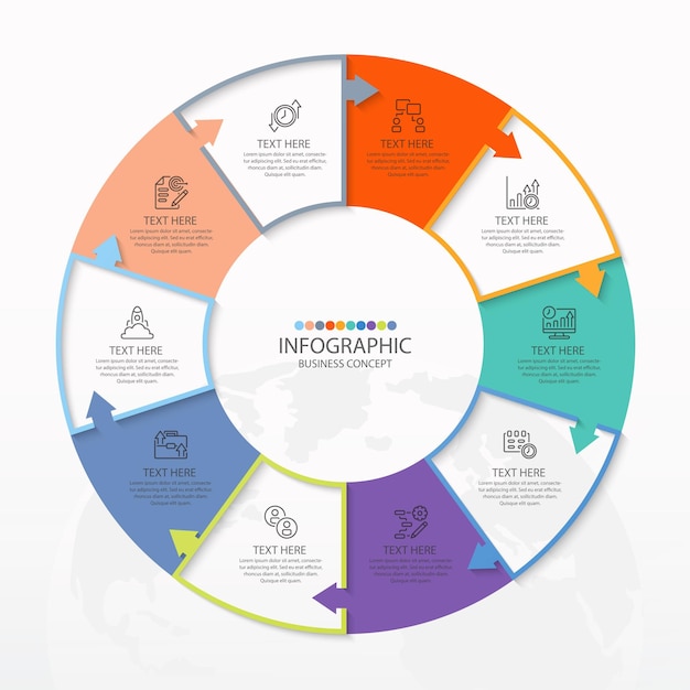 Cirkel infographic sjabloon met 10 stappen proces of opties processchema