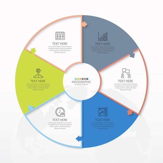 Cirkel infographic sjabloon met 6 stappen proces of opties procesgrafiek