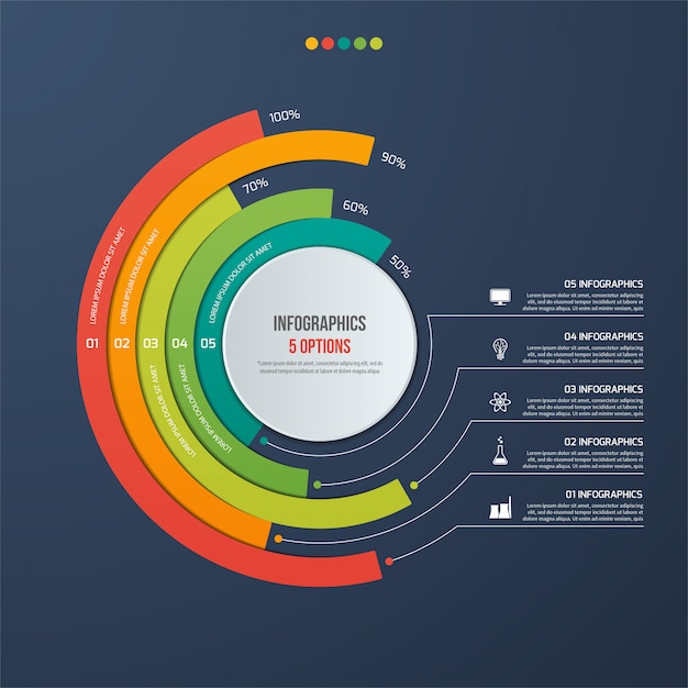 Vector cirkel informatieve infographic met 5 opties