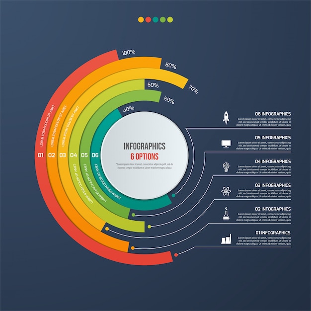 Cirkel informatieve infographic met 6 opties