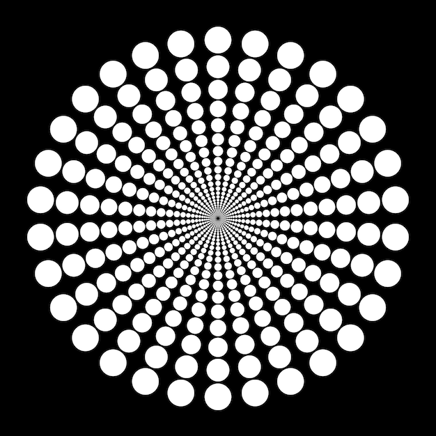 Cirkel met puntpatroon Ronde vorm met witte punten op zwarte achtergrond Concentrische figuur