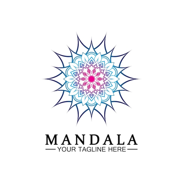 Cirkel patroon bloemblaadje Bloem Mandala Vector logo sjabloon illustratie Kleurrijke sjabloon voor spirituele retraite of yoga studio Sier visitekaartjes vintage luxe decoratieve decoratie