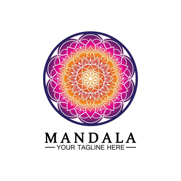 Cirkel patroon bloemblaadje Bloem Mandala Vector logo sjabloon illustratie Kleurrijke sjabloon voor spirituele retraite of yoga studio Sier visitekaartjes vintage luxe decoratieve decoratie