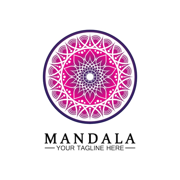 Cirkel patroon bloemblaadje Bloem Mandala Vector logo sjabloon illustratie Kleurrijke sjabloon voor spirituele retraite of yoga studio Sier visitekaartjes vintage luxe decoratieve decoratie