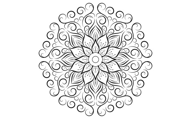 Cirkel patroon bloemblaadje bloem van mandala met zwart-wit vector bloemen mandala ontspanningspatronen uniek ontwerp met witte achtergrond hand getrokken patroonconcept meditatie en relax