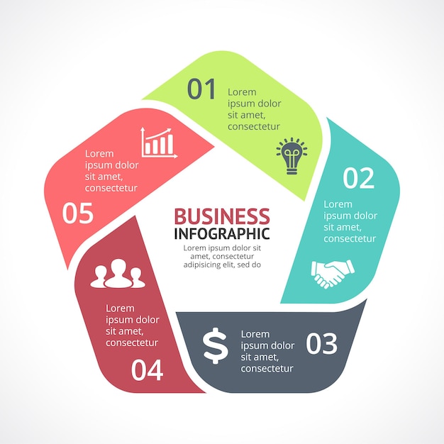 Cirkel pentagon diagram Vector infographic presentatiesjabloon Grafiek 5 opties stappen