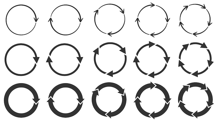 Vector cirkel pijlen. rond herlaad- of herhaalpictogram, draai de pijl en draaiend laadsymbool.
