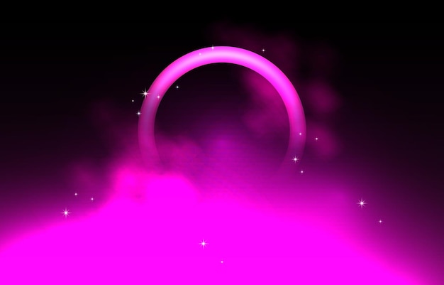 Vector cirkel roze ring neonlichten wolk rook mist achtergrond