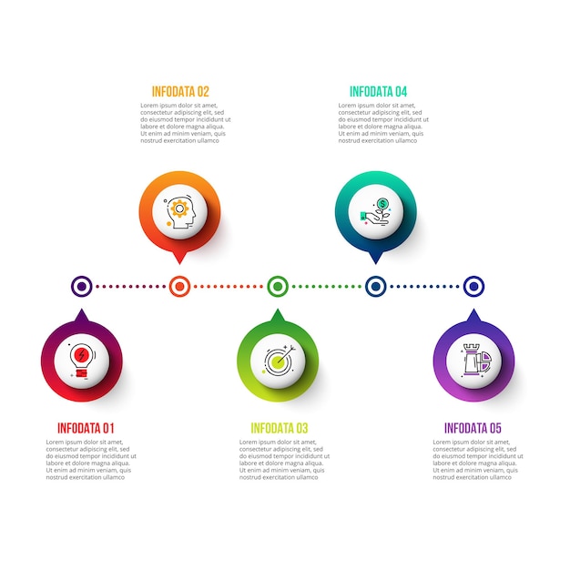 Cirkel vectorelementen voor tijdlijn infographic. Sjabloon voor diagram met 5 opties.