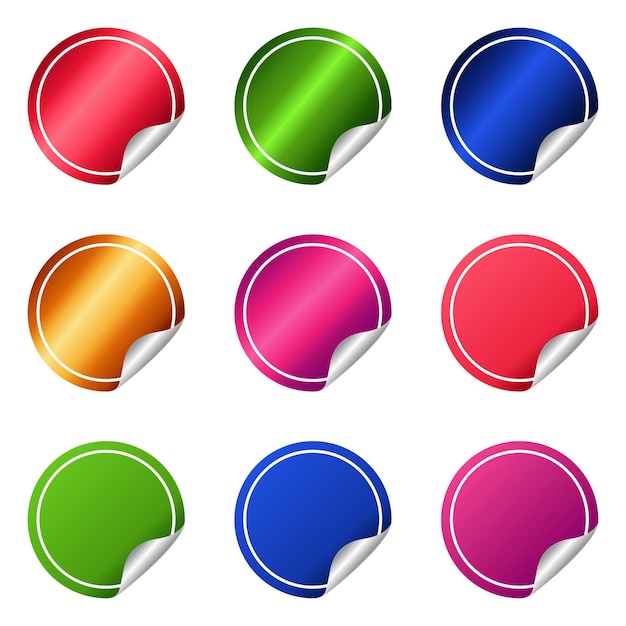 Cirkel zelfklevend symbool Tags ronde papieren stickers met afgepelde hoeken en schaduwen