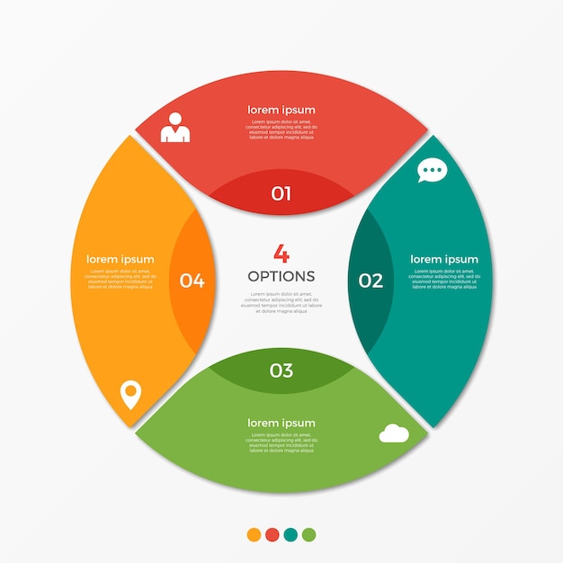 Cirkeldiagram infographic sjabloon met 4 opties voor presentaties, advertenties, lay-outs, jaarverslagen