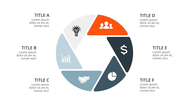 Cirkeldiagram Vector infographic presentatiesjabloon Grafiek 6 opties stappen
