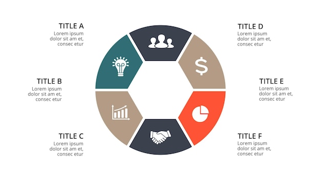 Vector cirkeldiagram vector infographic presentatiesjabloon grafiek 6 opties stappen