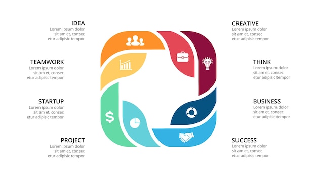 Cirkeldiagram vector infographic presentatiesjabloon grafiek 8 opties stappen