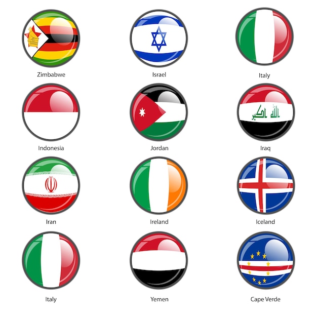 Cirkelpictogram instellen Vlaggen van soevereine staten van de wereld Vector illustratie