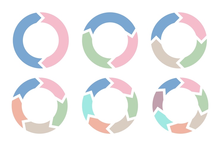 Vector cirkelpijlen diagram 6 ronde stap voor stap infographic diagrammen succes marketing grafische puzzel fietsen beheer vectorelementen voor presentatie circulaire en cirkel sjabloon illustratie