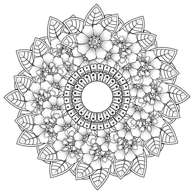 Cirkelvormig patroon in de vorm van een mandala met bloem voor henna mehndi tattoo-decoratie. mehndi bloemdecoratie in etnische oosterse Indiase stijl.