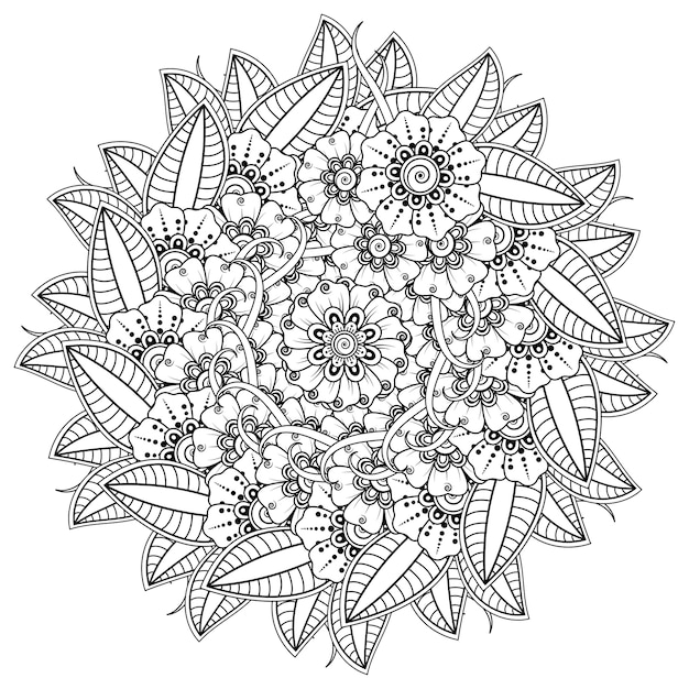 Cirkelvormig patroon in de vorm van een mandala met bloemdecoratie. mehndi bloemdecoratie in etnische oosterse, Indiase stijl.