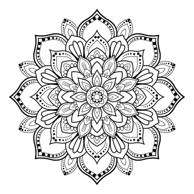 Vector cirkelvormig patroon zwart-wit bloemen ornamentele mandala omtrek voor het kleurboek pagina's