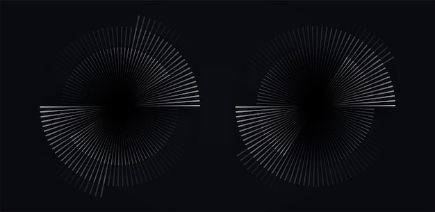 Cirkelvormig spiraalvormig geluidsgolfritme van lijnen witte kleur op donkere achtergrond
