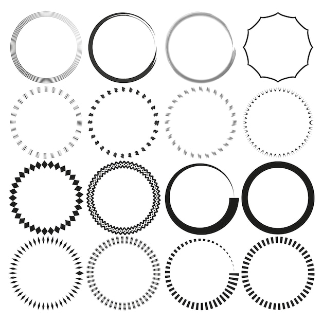 Cirkelvormige frame-iconen Decoratieve vectorgrenzen Zwart en wit Geometrische ronde ontwerpen