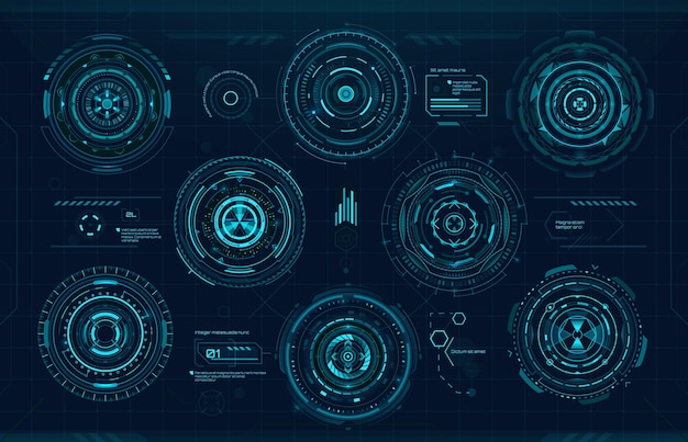 Cirkelvormige grafiekbalken en futuristische HUD UI-elementen