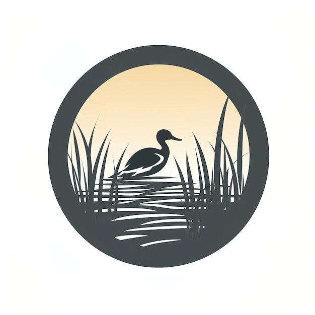 Vector cirkelvormige logo-eend drijvend in wetlands met riet