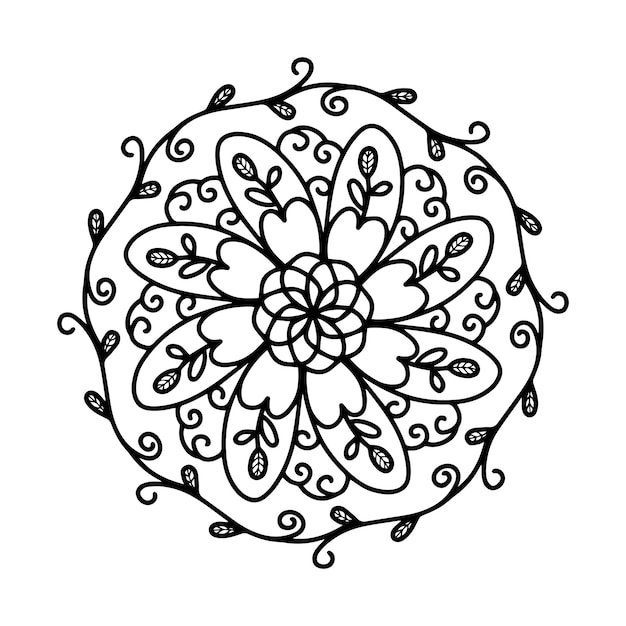 Cirkelvormige mandala zwart-wit patroon versierd met Bohemian coole mandala kunst henna bloemen ta