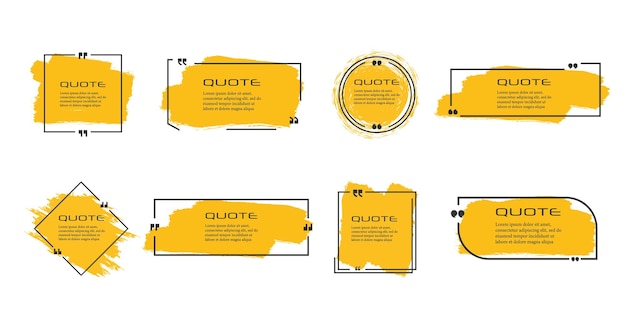 Citaat box frame, grote set. Citaat vak pictogram. Tekstvakjes voor sms'en Lege Grunge-borstelachtergrond.