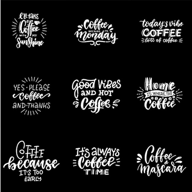 Citeer koffie typografie set. kalligrafie stijl