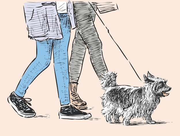 ペットを連れて散歩に出かける市民