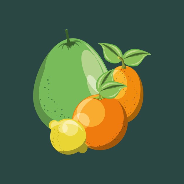 Citric fruits over green background