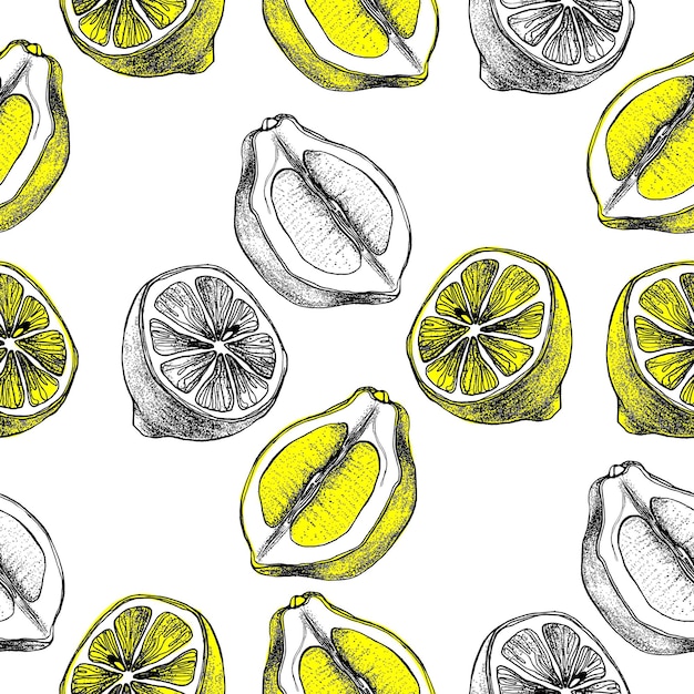 Vector citroen botanische vector naadloze patroon overzicht citroenen stukken vintage citrus limonade ornament