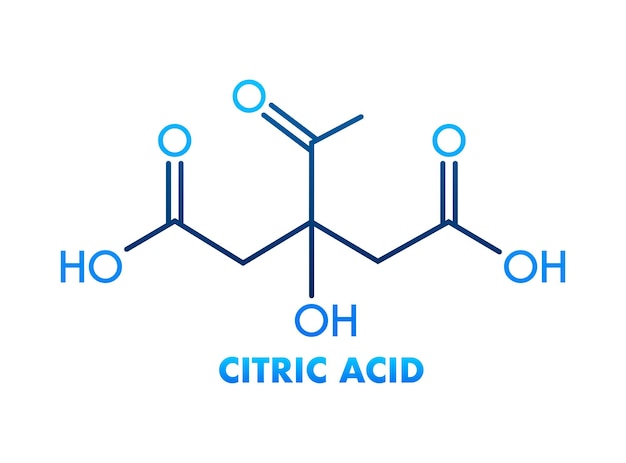 Citroenzuur concept chemische formule pictogram label tekst lettertype vectorillustratie