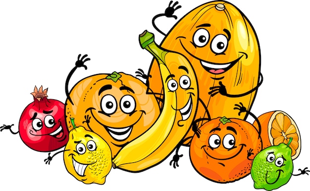 citrus fruits group cartoon illustration