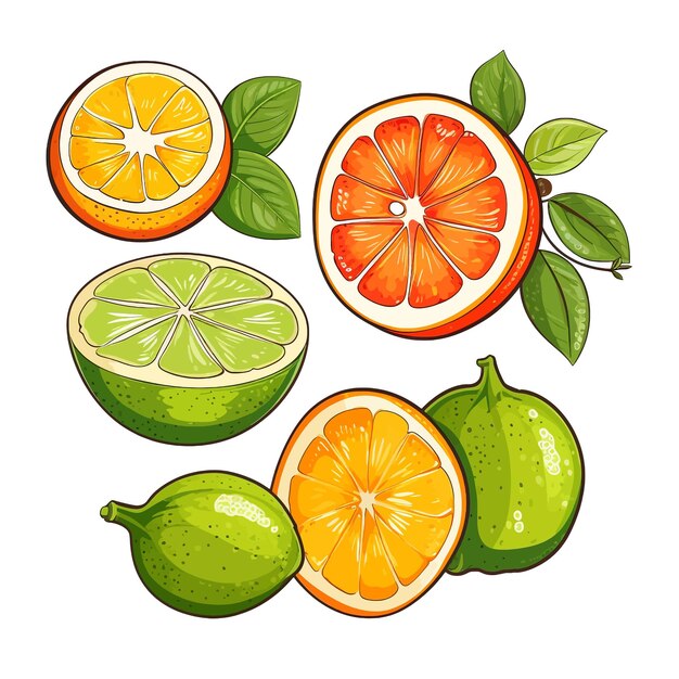 Vector citrus fruits lime tangerine lemon vector clipart white background