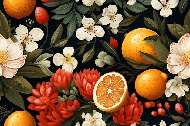 Citrus fruits watercolor seamless pattern handdrawn lemons oranges and kumquats on an isolated