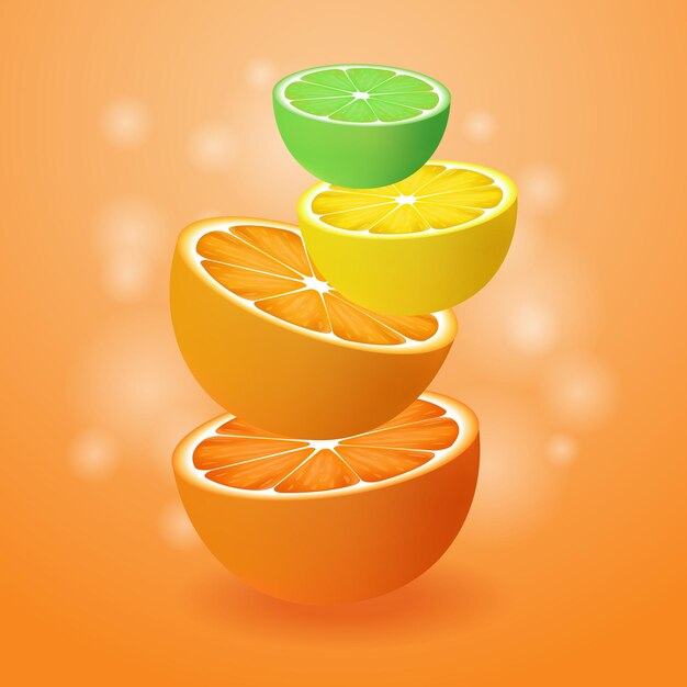 Vector citrus halves on a yellow gradient background vector illustration