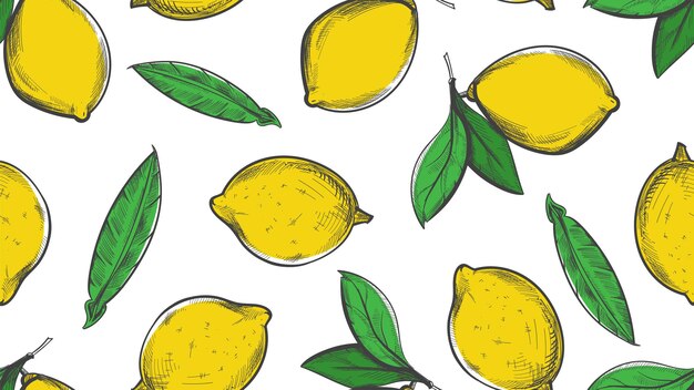 Citrus sketch pattern. summer lemon background.