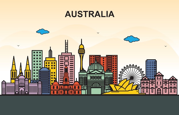 Vector city in australia cityscape skyline tour illustration