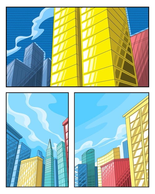 Vector city background comic panel cartoon vector pop art