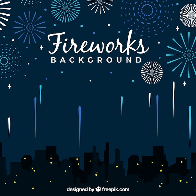 City background with fireworks
