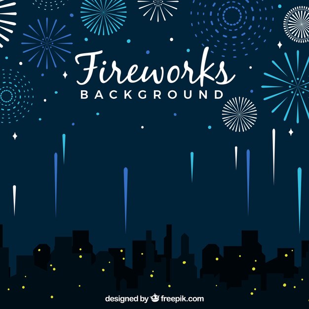 Vector city background with fireworks