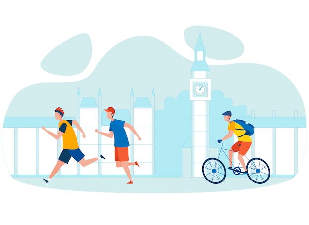 City Bicycle Tour Cartoon Illustration