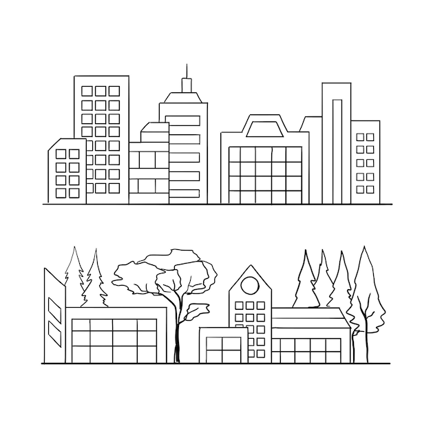 Vector city building handrawn doodle illustrations vector