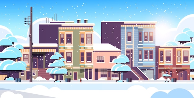 Город здание дома экстерьер современный городок снежная улица зимой закат городской пейзаж